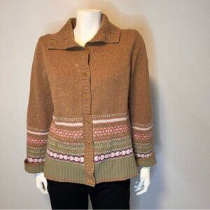 Vintage 90s Knit 100% Shetland Wool Herringbone Cardigan Size 3
